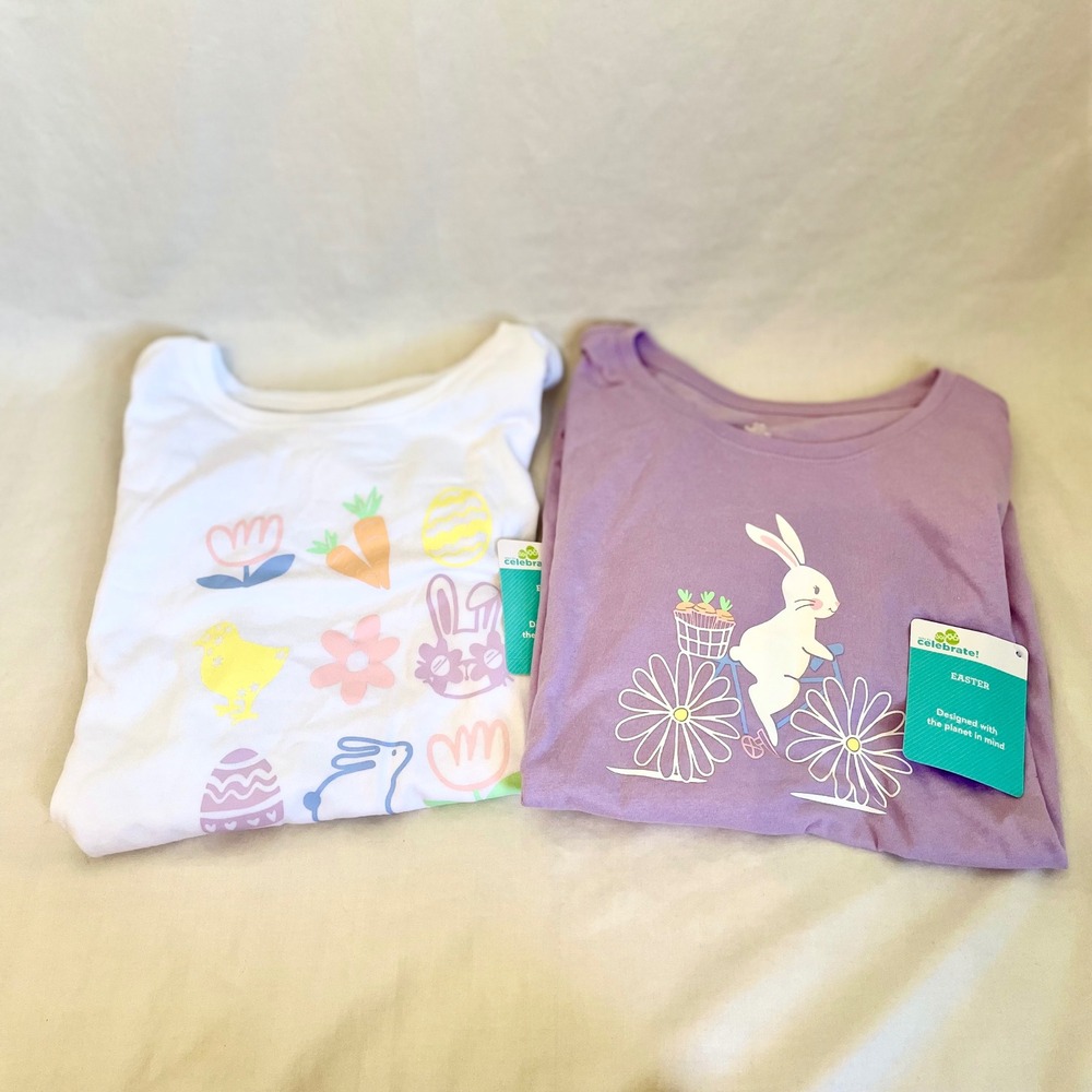 Way to Celebrate Easter Kids Graphic Tee 2-Pack Purple White Bunny Size XXL 18